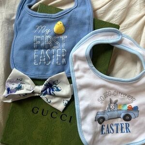Blue Easter Baby Bib Set & Bow - 1st Easter